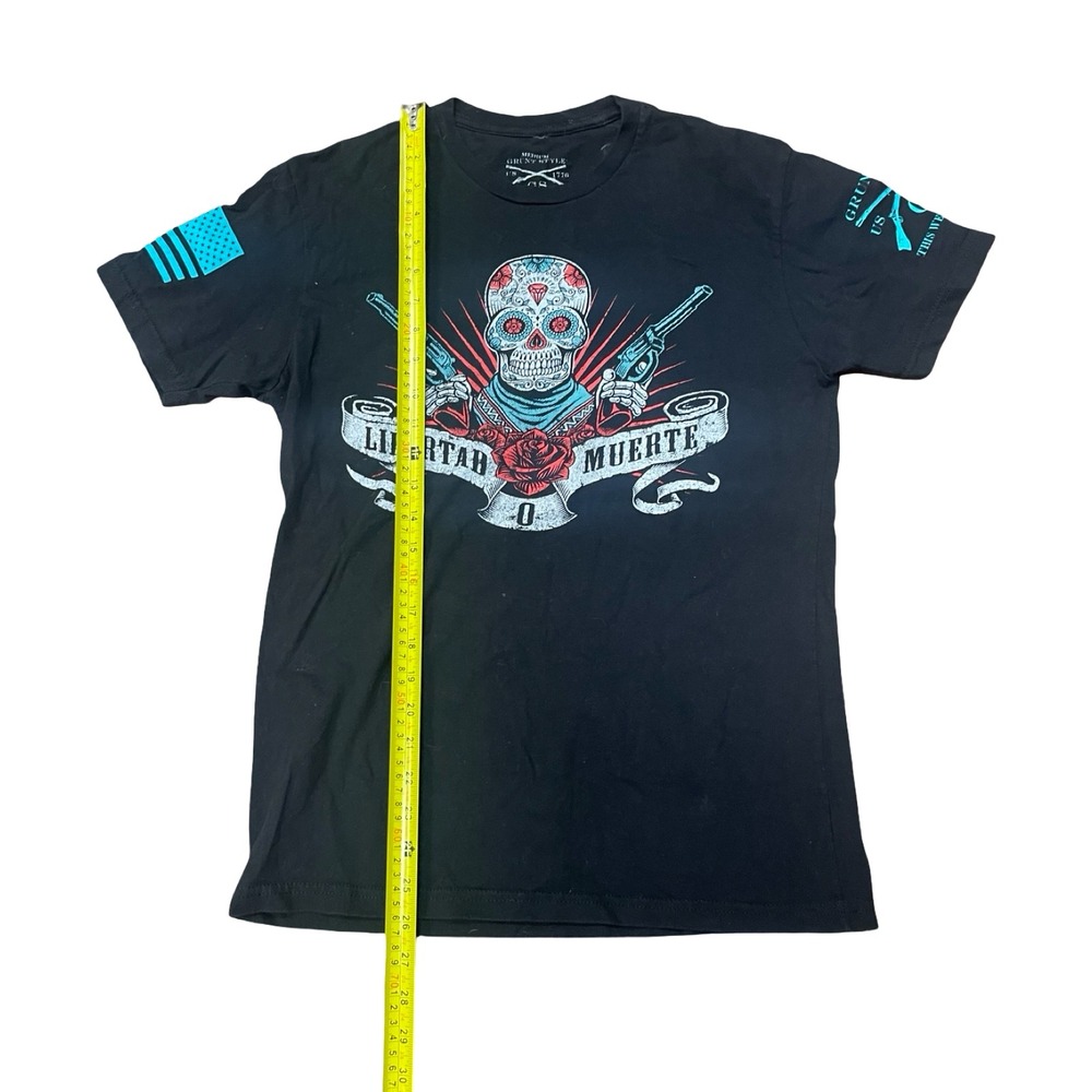 Grunt Style Libertad Muerte Sugar Skull Graphic Tee Black Teal Red Medium - Picture 4 of 5